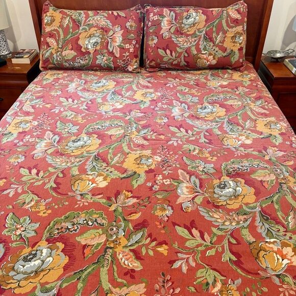 Pottery Barn Vanessa Floral Palampore Duvet Cover Red Queen 2 Std Shams 3PCS Set - Picture 2 of 10